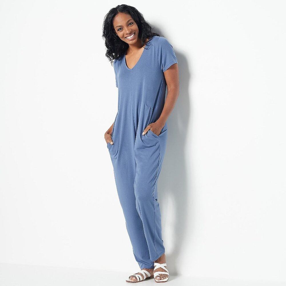 AnyBody Cozy Knit Luxe Short Sleeve Jumpsuit